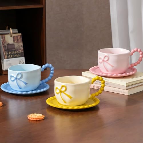 Taza de café con moño rosa Disoza 12 oz porcelana miniatura 7