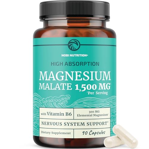 Image of Magnesium Malate 1500MG | Energy & Nervous System Support | 300MG Elemental Mag Per Serving | High Absorption Magnesium Malate Capsules with VIT B6 + Black Pepper | Non-GMO | 90 Ct (1 Month Supply)