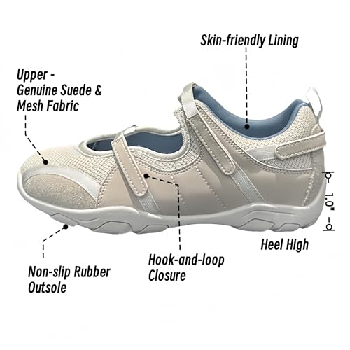 Women's Mary Jane Flats, Ballet-Inspired Hook-Loop Strap Breathable Mesh Non-slip Rubber Sole,Ideal for Daily Walks & Coffee Dates4