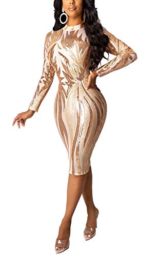 Aro Lora Womens Sexy Sequin Sheer Mesh See Through Long Sleeve Bodycon Midi Club Dress Medium Apricot
