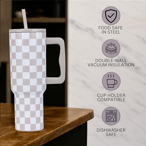 Image of Tumbler with lid and Straw 1200ML Cup Stainless Steel Vacuum Insulated Tumbler for Water, Iced Tea or Coffee 1.2L Office Gym Travelling (40-Oz-Skin Checks)