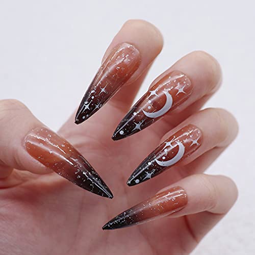 Babalal Stiletto Press On Nails Long False Nails Glossy Nails Black Acrylic Nails Goth Fake Nails For Women And Girls #TOP1