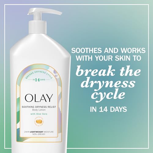 Image of Olay Body Lotion for Women, Soothing Dryness Relief, 24hr Moisturizing & Deep Hydration, Absorbs Instantly, Penetrating Vitamin B3 Complex, For All Skin Types, Aloe Vera Scent, 18 fl oz