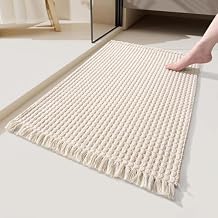 Beige Bathroom Rugs with Tassels Soft Boho Rug Nonslip Bath Mat for Bathroom Mats Water Absorbent Solid Bath Shower Rug Washable Floor Mats Decoration for Bedroom Living Room,19.6" x 31.5"