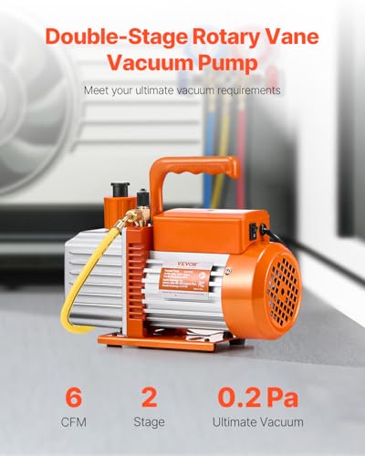 Image of VEVOR Vacuum Pump, 6 CFM, HVAC 2 Stage Rotary Vane Vacuum Pump, for R134a R22 R410a Systems, Auto AC Vacuum Pump Kit with Oil Bottle, for Automotive Air Conditioner Maintenance Resin Degassing