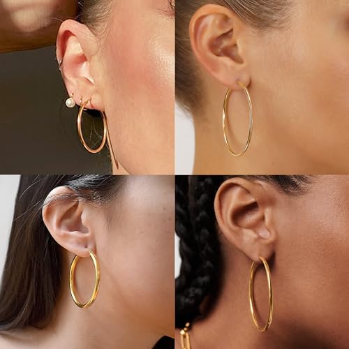 2mm Thin Gold Hoop Earrings 14k Gold Plated Large Big Hoops for Women Lightweight Hoop Earrings Jewelry for Women Trendy 40/50/60/70mm2