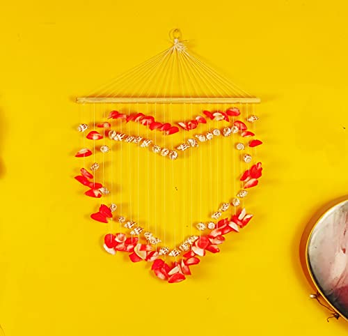 Red Love Wind Chime Heart Shape for Home Bedroom Wall Décor,(Red and White)