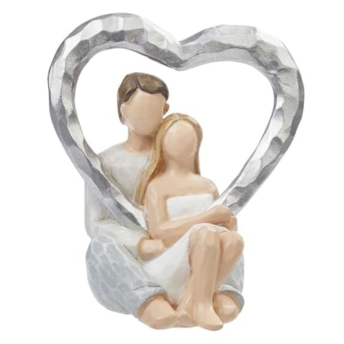 Hobbyfun Miniatur Dekofigur Paar mit Herz 7 cm Poly Holzoptik Skulptur Figuren Deko Statue Geschenk...