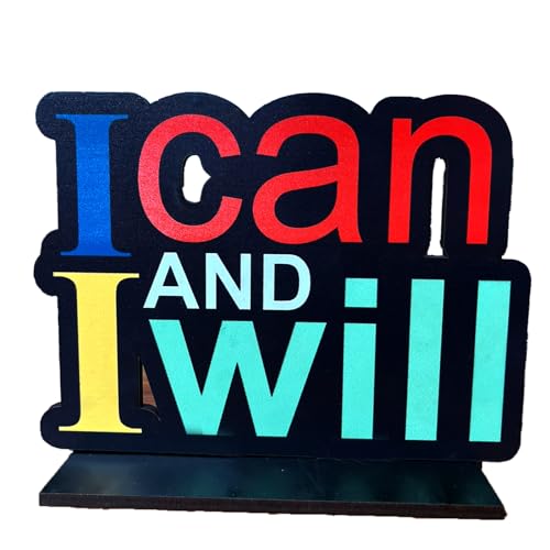 CVANU Wooden Positive Quote I Can and I Will Idols & Figurine Table Decor Item| Modern Art Showpiece for Office Desk| Study| Book Shelf| Home Decoration and Gift (5.8inchX4.5inch)_S94