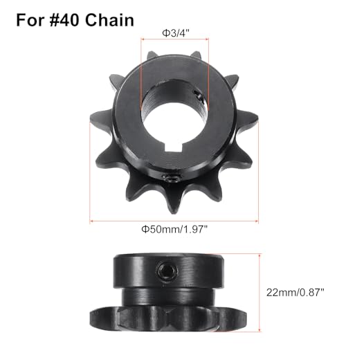 Image of uxcell #40 Chain Roller Sprocket B Type, 3 /4 inch Bore 11 Tooth Single Strand Chain Sprocket, Carbon Steel, Keyway with Set Screws