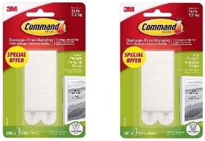 CommandHoliday Pack 17202Es Picture Hanging Strips, Small, Holds 1.8 Kg. Whole Pack, White Color, Decorate Damage-Free. 4 Pairs/Pack. 2 Packs