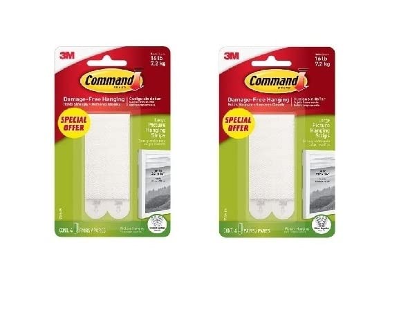 CommandHoliday Pack 17202Es Picture Hanging Strips, Small, Holds 1.8 Kg. Whole Pack, White Color, Decorate Damage-Free. 4 Pairs/Pack. 2 Packs