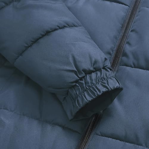 Image of Men's Hooded Puffer Jacket Down Alternative Lightweight Warm Coat Stand Collar Winter Insulated Quilted Coat