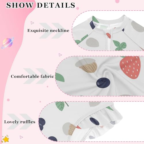Fruits Berries Pattern Girls Rash Guard Swimsuits Long Sleeve One Pieces Bathing Suit UPF 50+ Zipper Swimwear4