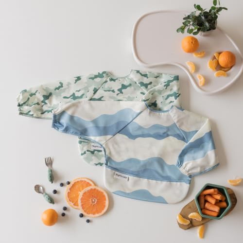 Image of Tiny Twinkle Long Sleeve Bib for Babies&Toddlers|2-Pack Waterproof Smock Bib for Eating|Machine Washable&Mess-Proof Feeding Essentials|Newborn Shower Gift(Camo,Explorer,6-24M)
