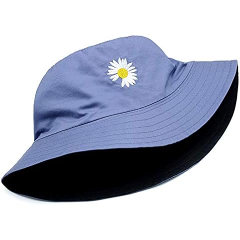 Bucket Hat Unisex 100% Cotton Embroidery Hat Packable Summer Travel Beach Sun Visor Outdoor Cap, Flower-navy/Black, One Size Cover