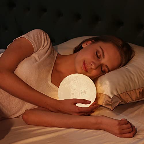 Brightworld Moon Lamp, 3D Printing Moon Light 4.7In Night Light Cool Lamp Lunar Lamp With Wooden Stand & Touch Control And Usb Rechargeable, Moon Night Light For Kids Girls Boys Friends Lover Women #TOP4