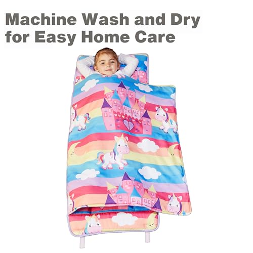 EVERYDAY KIDS Nap Mat with Removable Pillow - Unicorn Dreams - Carry Handle with Straps Closure, Rollup Design, Soft Microfiber for Preschool, Daycare, Travel Sleeping Bag - Ages 3-6 Years - Thumbnail 6