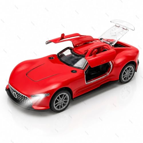 Image of Mercedes Vision GT Die-Cast Toy Car - 1:36 Scale Pull Back Metal Supercar Model with Openable Doors, LED Lights & Music - Alloy Mini Car for Kids, Boys & Collectors【Red】