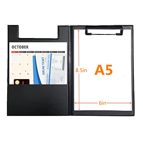 LELEBEAR Mini Leather Padfolio Clipboard Folder A5 Size Portfolio with 6