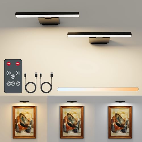 Feallive Applique Murale pour Tableaux, Dart Light 2 pièce avec télécommande Batterie rechargeable 6000 mAh Applique murale Intérieur 3 températures de...