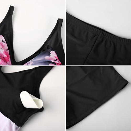 Hanna Nikole Women's Two Piece Swim Dress Plus Size Tummy Control Floral Printed Swimwear Swimsuits with Boyshort3