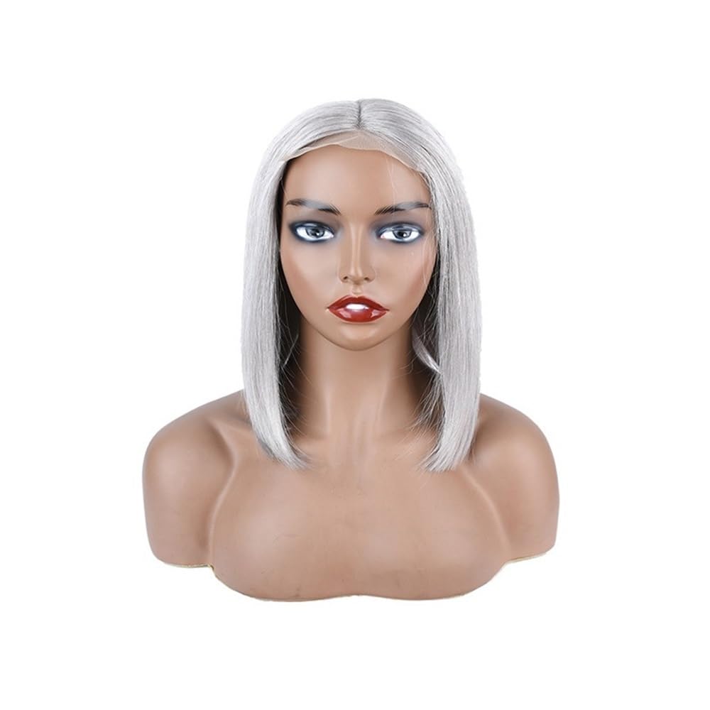 xiuling4568 Bob Wig Human Hair Grey 4x4 HD Lace Front Wigs Pre Plucked Hairline Middle Part 180 Density Silver Gray Hairs Extensions(12inch)