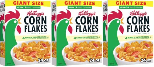 Image of Kellogg's Corn Flakes Breakfast Cereal, Kids Cereal, Family Breakfast, Giant Size, Original, 24oz Box (1 Box) (Pack of 3)