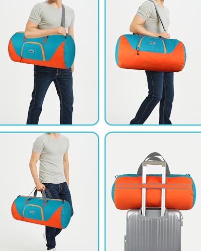 GOX Foldable Travel Bag Packable Tote Duffle Bag For Travel Spirit Airlines Personal Item Bag 18x14x8(Turquoise)