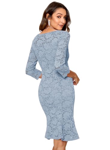 Image of Atnlewhi Womens 3 /4 Sleeve Slim Fit Lace Cocktail Dresses Party Wedding Guest V Neck Formal Evening Bodycon Dress
