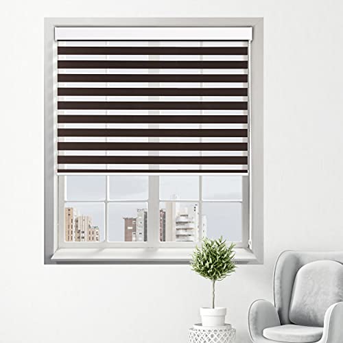 BERISSA Window Blinds Custom Cut to Size, Coffee Zebra Blinds with Dual Layer Roller Shades, Sheer or Privacy Light Control,Day and Night Blinds for Home,Office,Hotel.Anay Size.