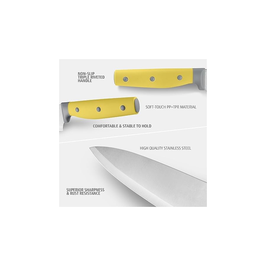 hecef-Knife-Set-6-Pieces-Kitchen-Knives-with-Universal-Knife-Block-Stainless-Steel-Blade-with-Triple-rivets-Handle-Kitchen-Knife-Set-with-Block-for-Home-and-Kitchen-Yellow hecef Knife Set, 6 Pieces Kitchen Knives with Universal Knife Block, Stainless Steel Blade with Triple-rivets Handle, Kitchen Knife Set with Block for Home and Kitchen, Yellow