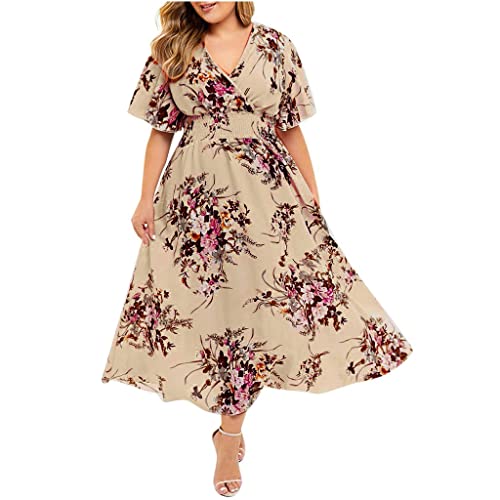 TRIGLICOLEUM Große Größen Abendkleid V-Ausschnitt Kurzarm Blumendruck Cocktailkleid Hoher Taille Ballkleid mit Schlitz Langes Kleider Swingkleid in A-Linien Plus Size Maxikleid, #08 Gelb, XXL TRIGLICOLEUM Große Größen Abendkleid V-Ausschnitt Kurzarm Blumendruck Cocktailkleid Hoher Taille Ballkleid mit Schlitz Langes Kleider Swingkleid in A-Linien Plus Size Maxikleid, #08 Gelb, XXL
