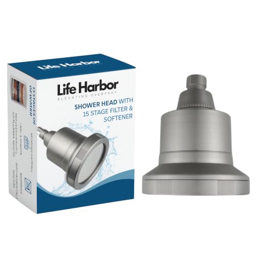 Image of Life Harbor 15-Stage Hard Water Shower Filter | Reduces Hair Fall, Dry Skin & Dandruff | KDF-55 + Activated Carbon + FOF Scale Inhibitor | 2X Active Filtration Media (Shower LUXE: Brushed Grey)