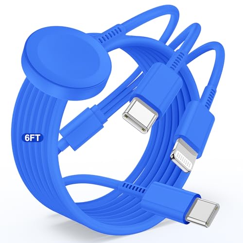 Image of for Apple Watch Charger Fast Charging,3 in 1 Multi Charger USB C Cable,iWatch Charger Cord 6FT for iWatch Ultra3 /2 /1 /SE 3 /2 Series 11 /10 /9 /8 /7 /6 /5 /4,for iPhone17 15 16 Pro Max /14 /13 /12 /11-Blue