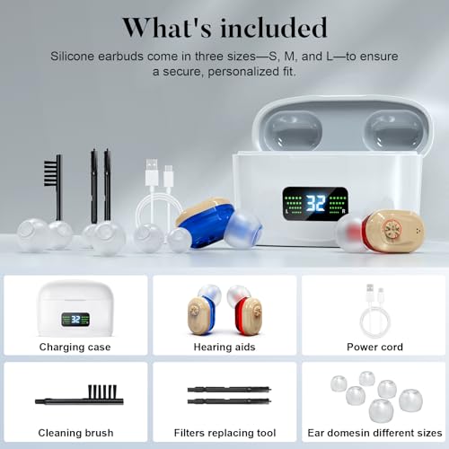 RlsitKee Hearing Aids, Hearing Aids for Seniors, Rechargeable, Hearing Amplifiers with HD digital Displays and Charging Case, Hearing Aid with Volume Adjustable and Noise Reduction for Hearing Loss