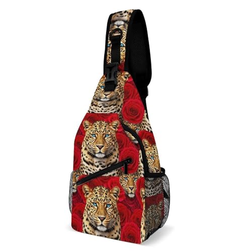 Sac de poitrine casual imprimé guépard rose rouge de la ville aux sentiers de camping