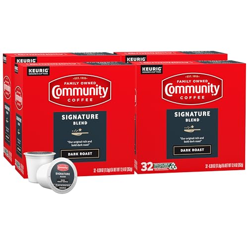 Image of Community Coffee Signature Blend, Dark Roast, Single-Serve Keurig K-Cup Pods, 32 Count (Pack of 4)
