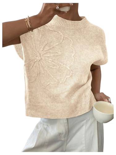 Image of SOLY HUX Women's Short Sleeve Sweater 3D Floral Sweaters Pullover Tank Tops Knit Vest Trendy Fashion Clothing