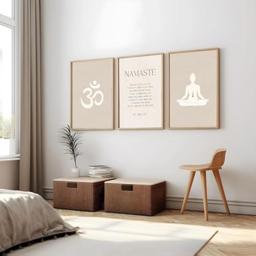 Image of Gamya Spiritual Big Aesthetic Framed Meditation Affirmation Motivational Posters For Living Room, Bedroom Office Wall Decor, Dopamine art /Girls Boys Gift Item (13x19 Inches) (Meditation Trio (A))