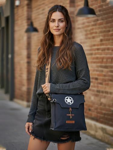 Image of The House of tara Sturdy Cotton Canvas Messenger Bags for Men and Women | With two Magnetic Snap Buttons Flap Closure, Adjustable Body Strap & Multiutility Lobster Hook (Phantom Black)