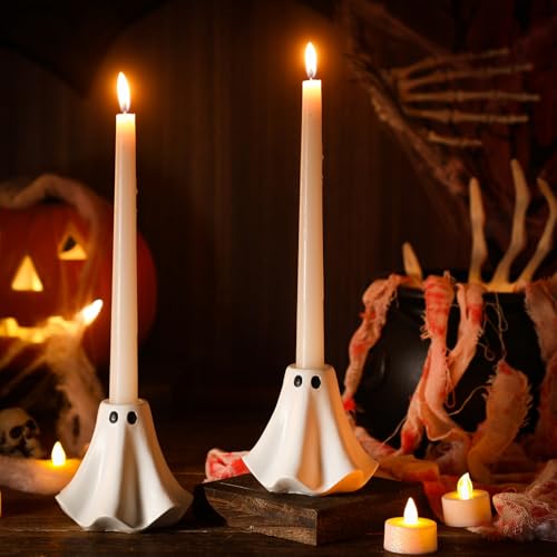 Conelist 2 portavelas de fantasma de Halloween con forma de fantasma, portavelas de cerámica para Halloween, boda, fiesta, vacaciones, oficina, decoración del hogar, regalo
