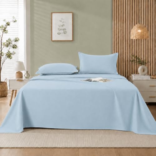 Image of Cortina Cloud Cotton King Size Bedsheet with 2 Pillow Covers | Super Soft, Breathable & Skin-Friendly Bedsheet for Double Bed King Size with Solid Design | (270x250 cm) (Sky Blue, King)