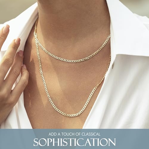 KISPER 18K Gold Over 925 Sterling Silver Italian 3.5mm Solid Diamond-Cut Cuban Link Curb Chain Necklace - for Men & Women with Lobster Clasp - Made in Italy2