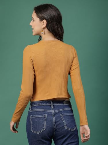 Image of Rigo Casual Wear V Neck Rib Knit Top for Women | Slim Fit Long Sleeves Western Tops for Women