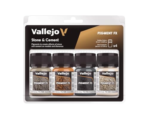 Vallejo 73192 Pigmentos - Colores Acrílicos, Piedra y Cemento, 35 ml, 4 uds