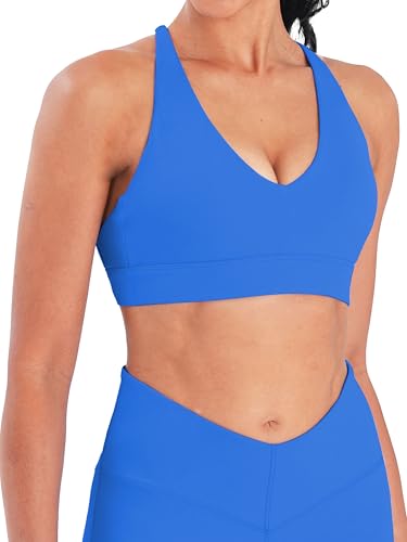 Image of Sunzel Strappy V Neck Criss Cross Back Sports Bra for Women | Removable Pads, Buttery Soft, Four-Way Stretch, Criss Cross Back, V Neck Contour Fit, Medium-Light Support, Yoga Workout Gym