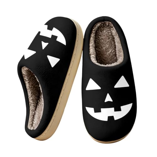 Retro Fuzzy Happy Holloween Pumpkin Slippers For Women Men Cozy House Shoes - image 1