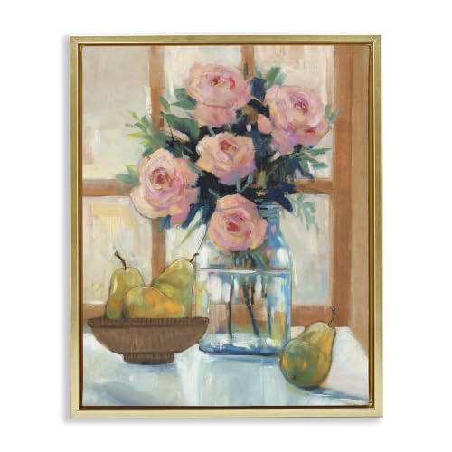 Fresh Pink Roses Fruit Kitchen Scene, 16 x 20 Inch Canvas in Floater Frame