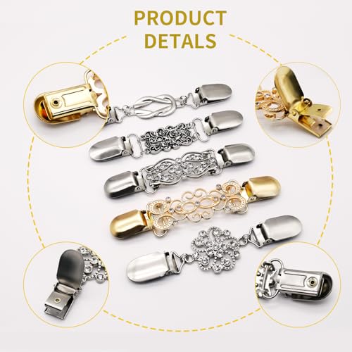 Image of 5pcs Cinch Clips for Women Clothing,Vintage Sweater Clips To Hold Sweater Together, Dress Clips Back Cinch,Waist Cincher Clip,Cardigan Clip, Shawl Clips,Brooches and Pins for Women,5 Styles
